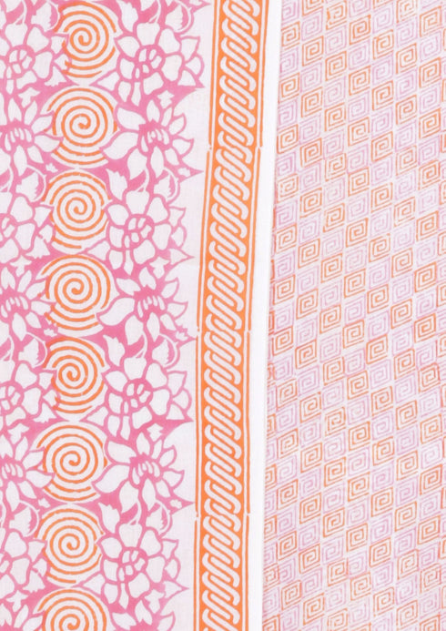 Cambric Cotton Dress Material With Chiffon Dupatta in Block Print